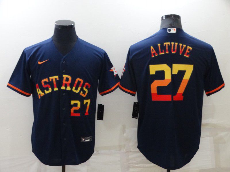 Men Houston Astros 27 Altuve Blue Rainbow Edition Game Nike 2022 MLB Jersey